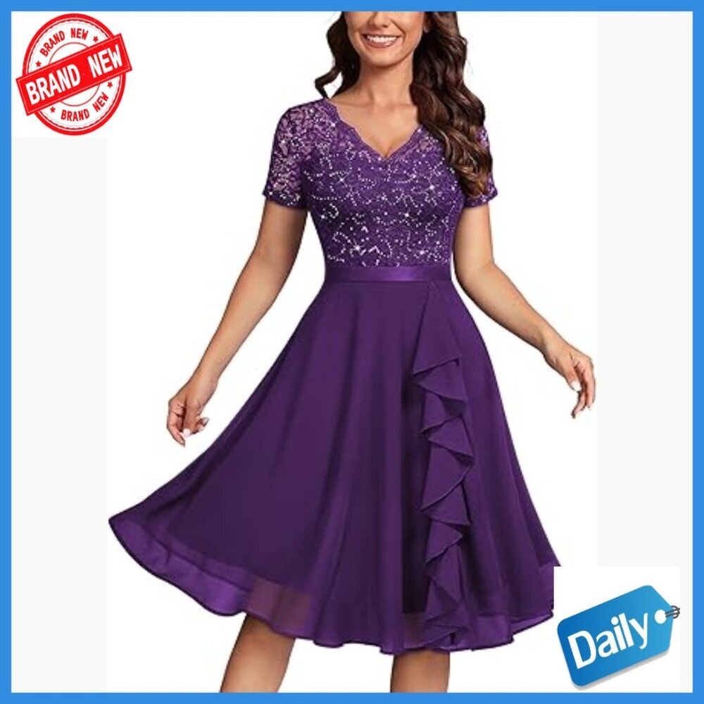 Sequin Lace A-Line Cocktail Dress Formal Prom Bridesmaid Party